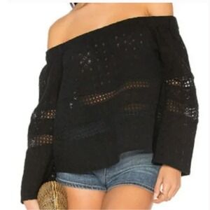 REBECCA MINKOFF Coronado Off Shoulder Blouse Crochet Eyelet Bell Sleeve Top Sz M